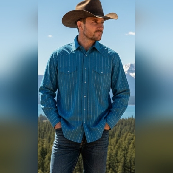 CRAZY COWBOY Other - Blue Striped Men's Casual Shirt